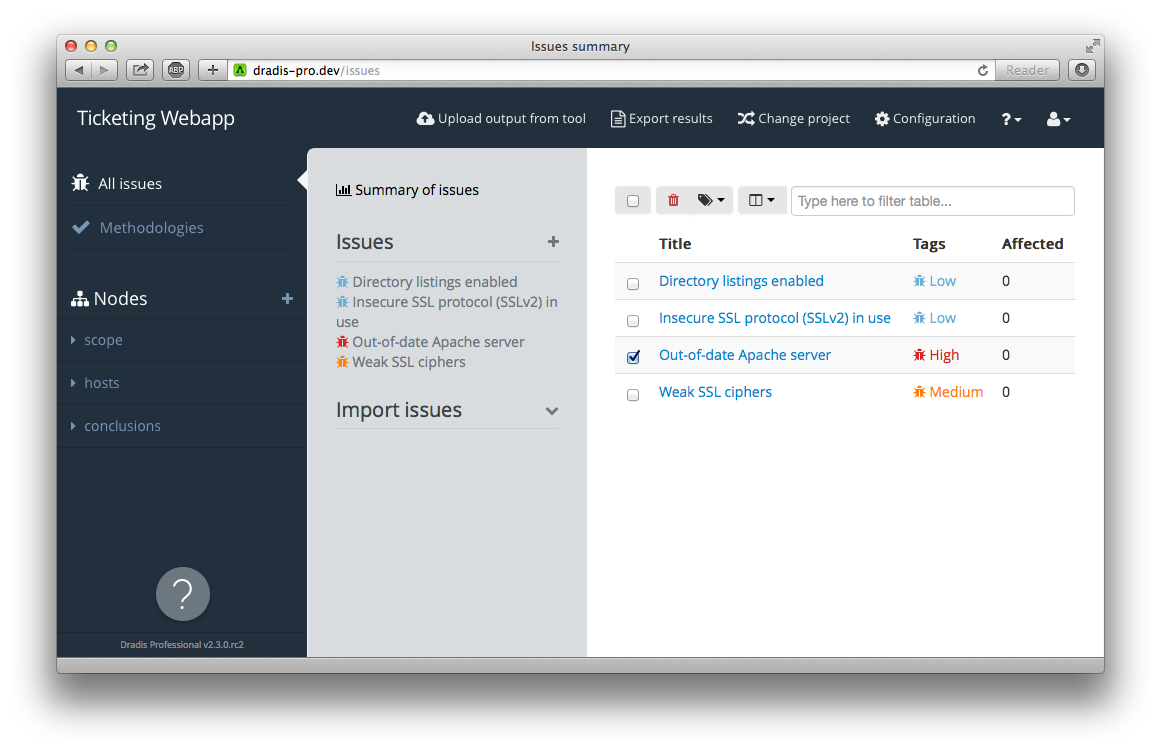 Smart issues table: show / hide columns, filter rows - Dradis Framework ...