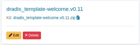 Screenshot of the Dradis template download/delete view