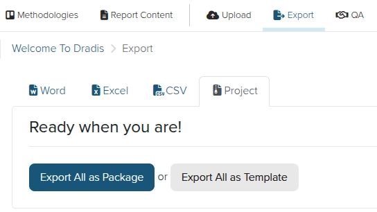 Screenshot of the Dradis project template export view
