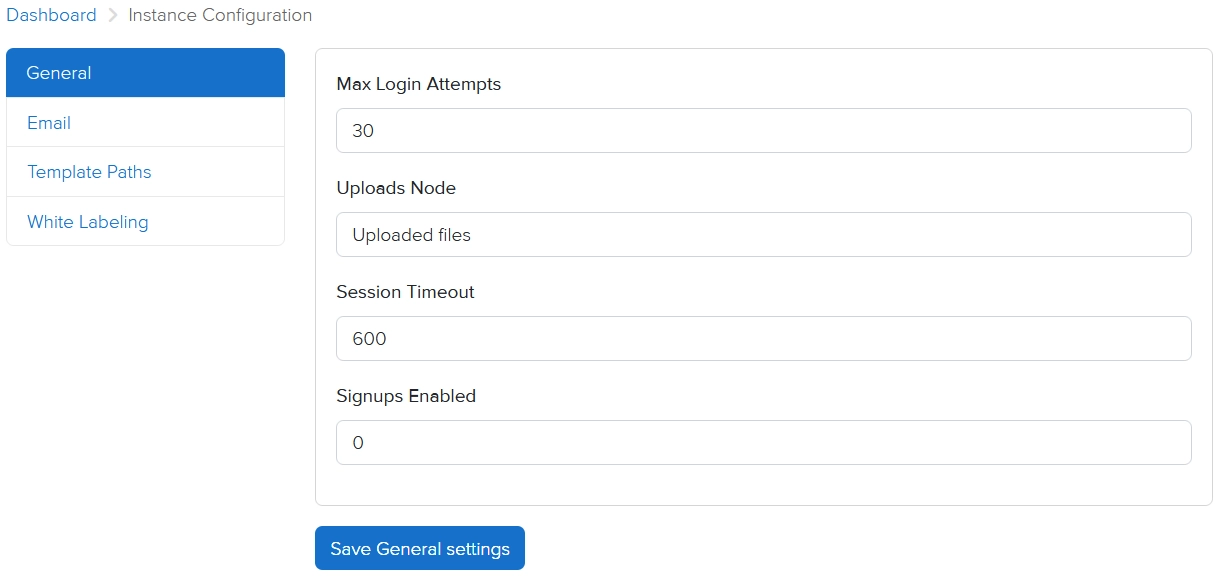 Dradis instance configuration user interface