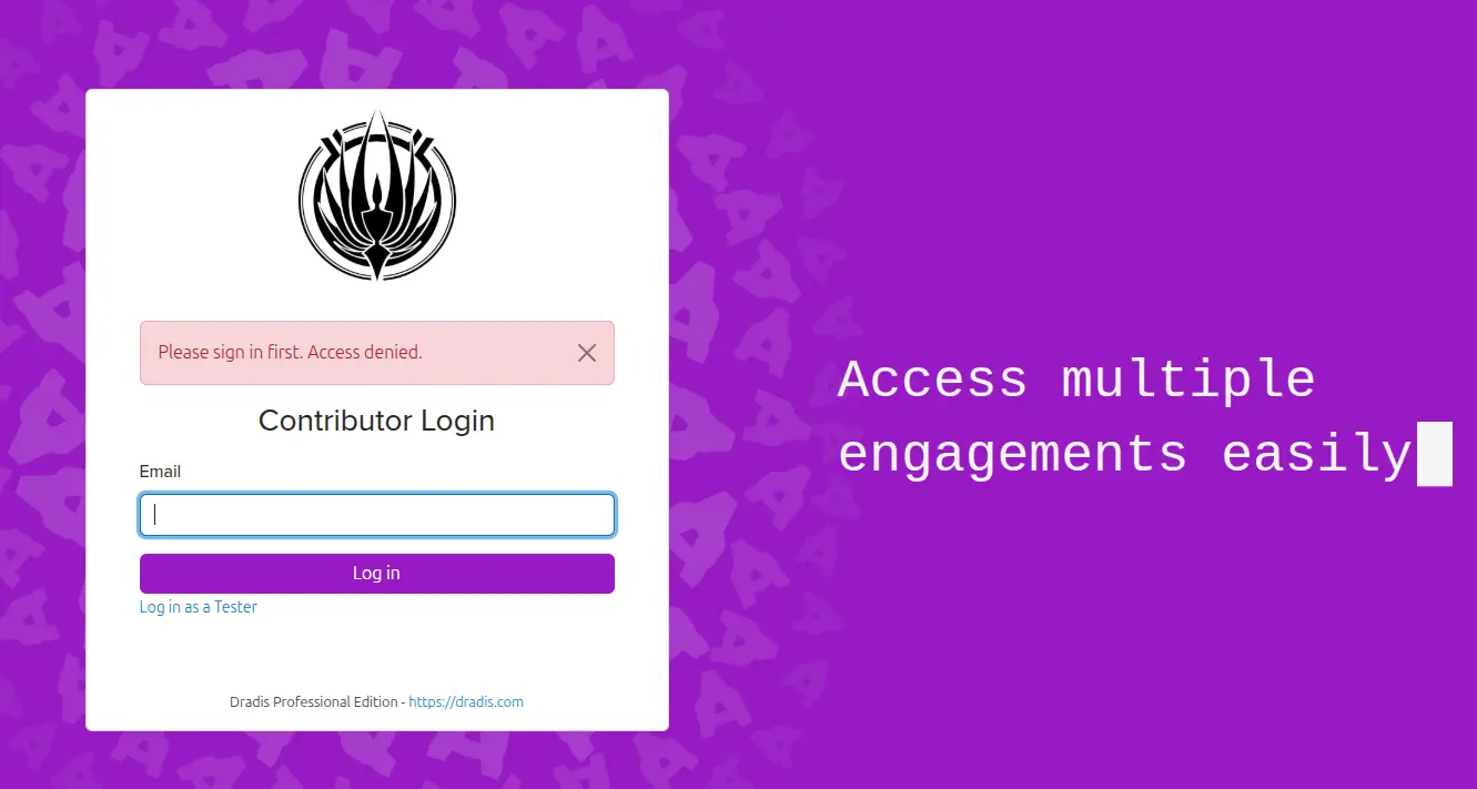 Screenshot of Dradis white labeled login view