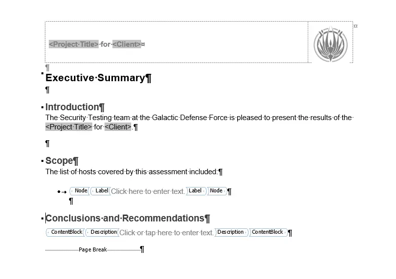 Screenshot of Welcome Template ExecSummary