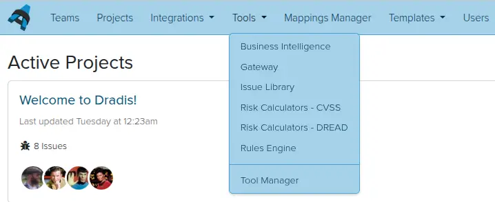 Screenshot of the Dradis Gateway view