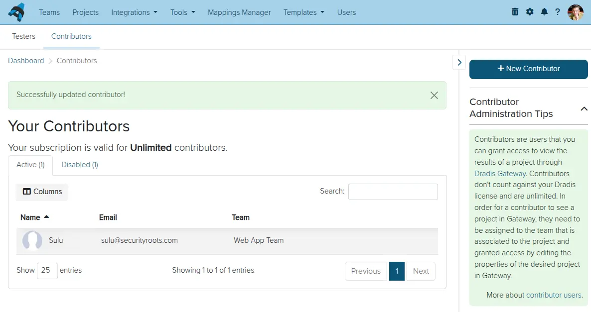 Screenshot of the Dradis Contributor view