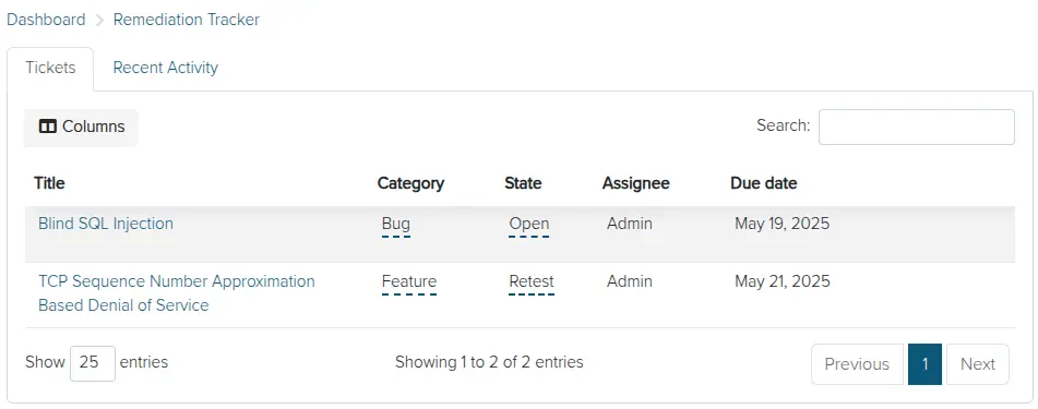 Screenshot of the Dradis Gateway view