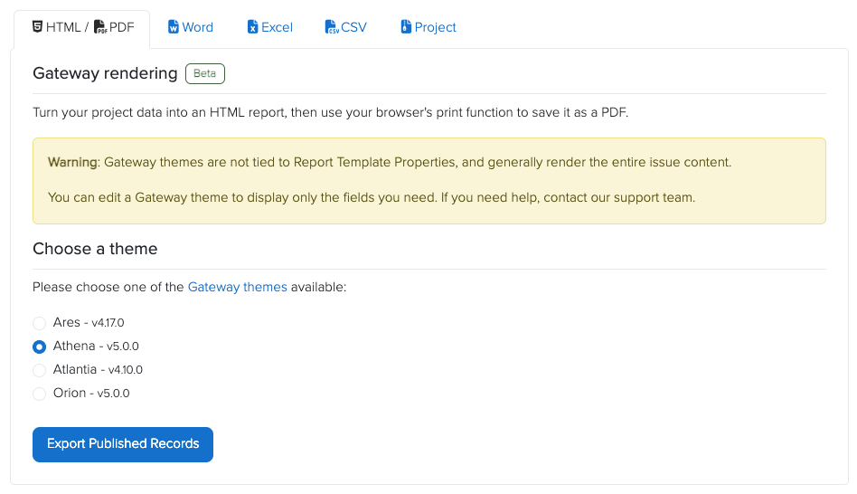 HTML/PDF Exporter User Interface