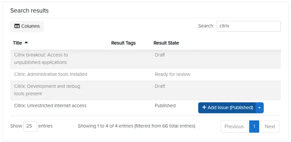 Screenshot of the Dradis Add Entry from IssueLibrary view