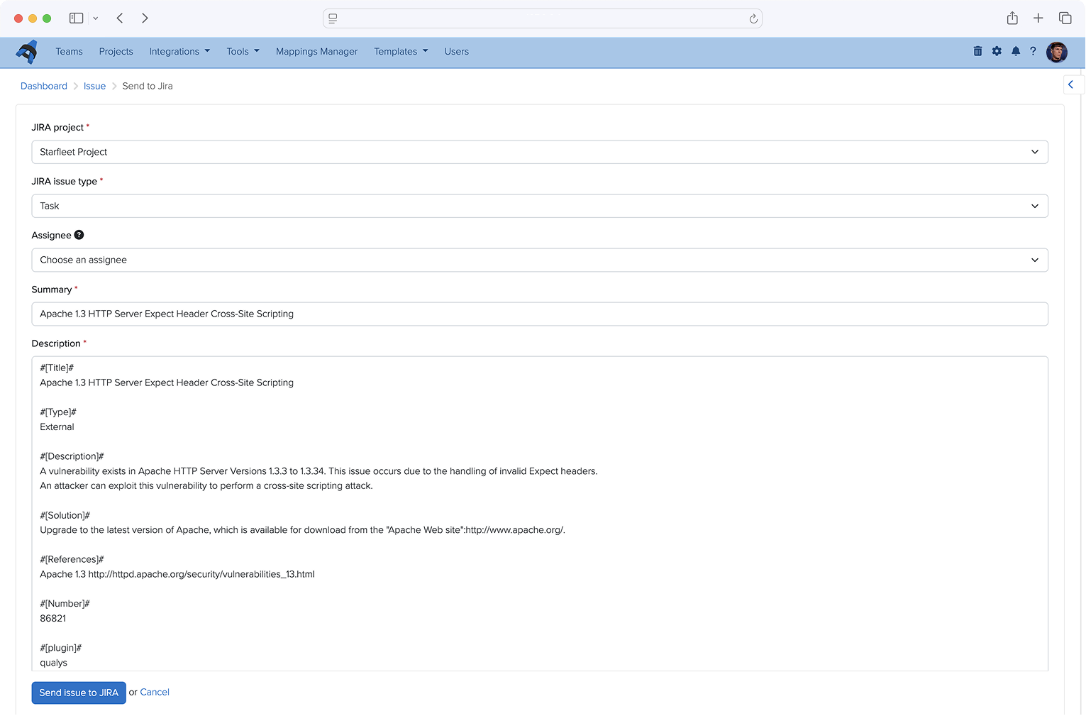 Dradis Pro JIRA integration showing automated ticket creation