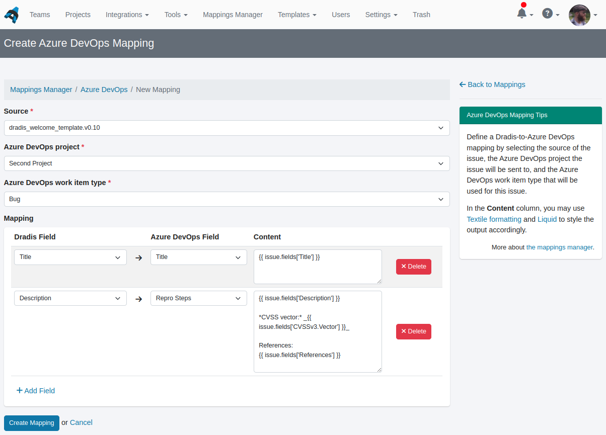 Azure DevOps Mappings | Dradis Pro Help
