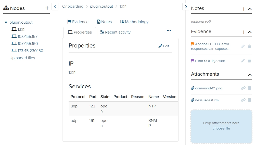 Screenshot of Dradis node properties