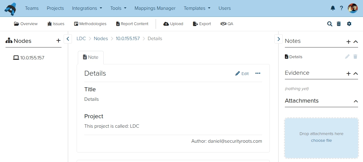 Screenshot of the Dradis Note view with Liquid