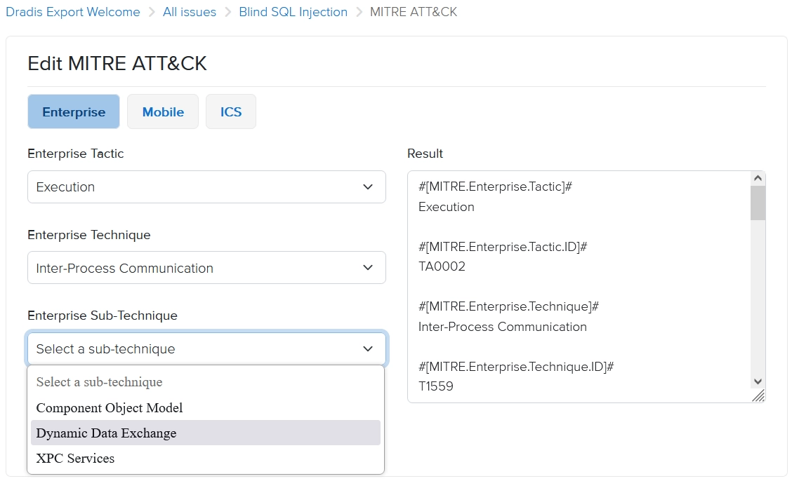 Dradis MITRE ATT&CK calculator editor