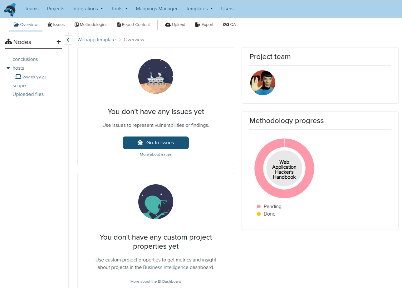 Screenshot of the Dradis Dashboard view