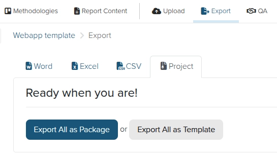 Screenshot of the Dradis project export view