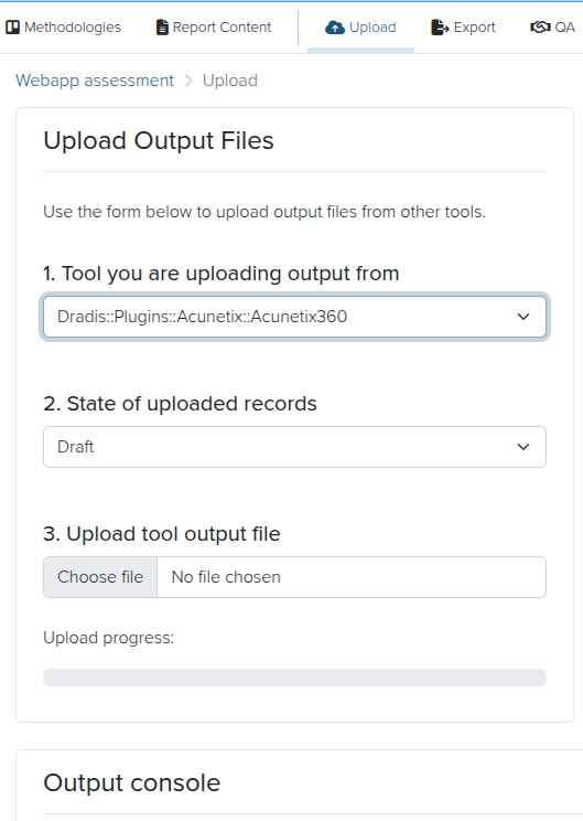 Screenshot of the Dradis uploader view