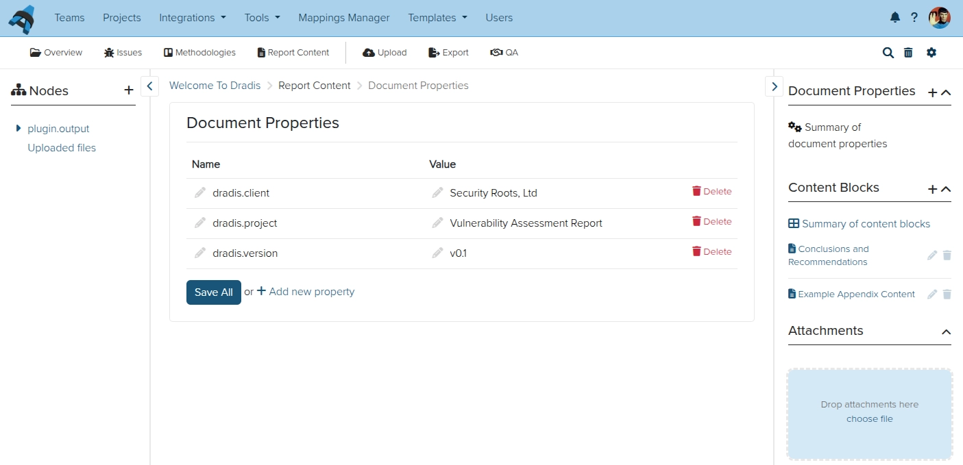 Screenshot of the Dradis report content view