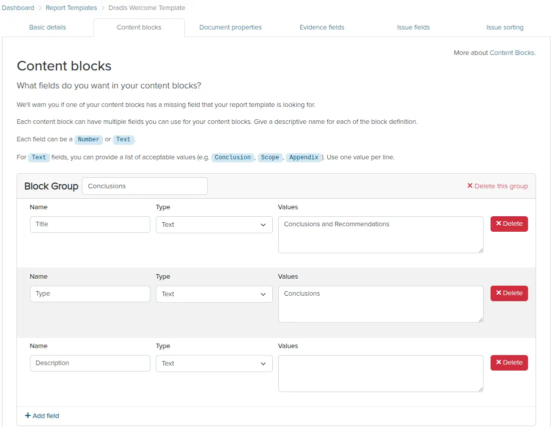 Screenshot of the Dradis content block RTP view