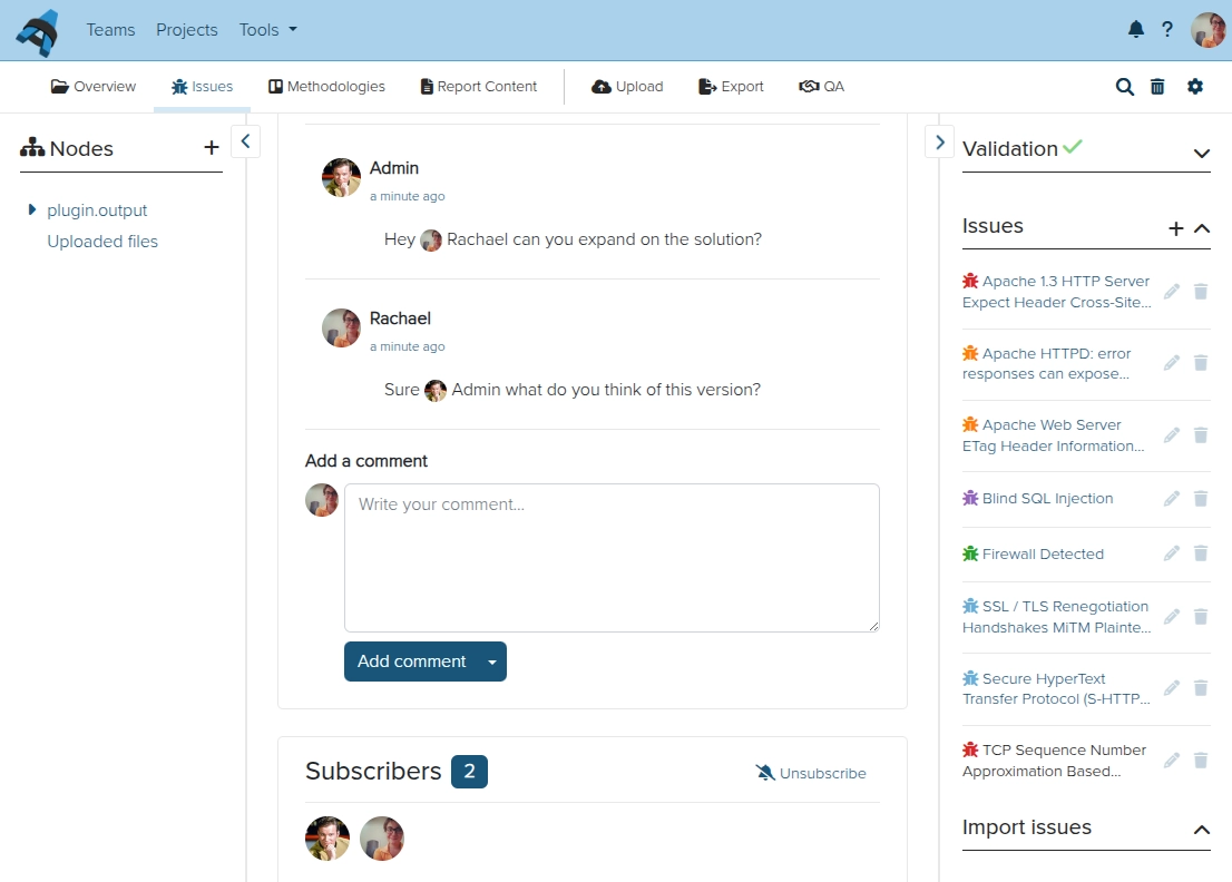 Screenshot of the Dradis comment view