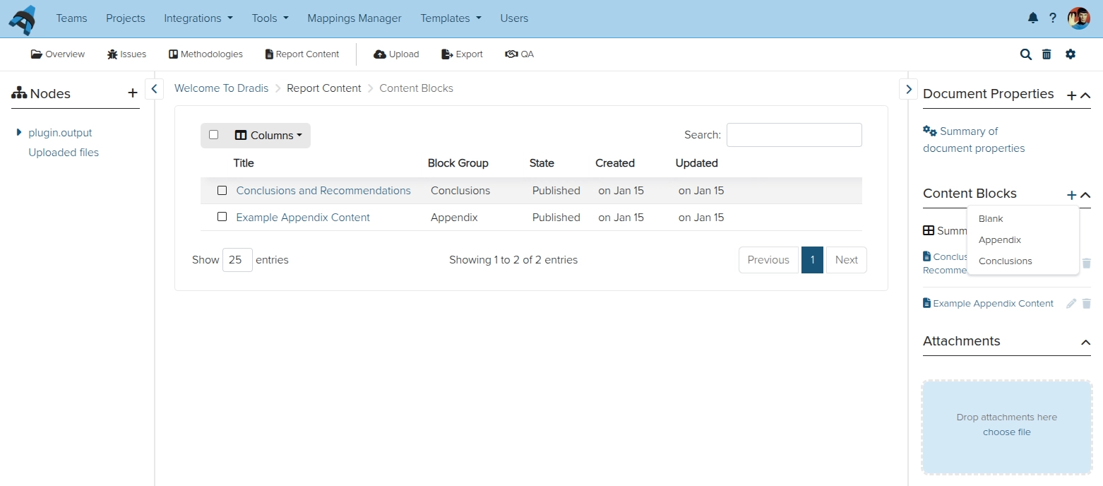 Screenshot of the Dradis content block view