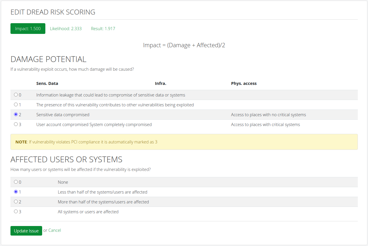 Dradis DREAD calculator editor