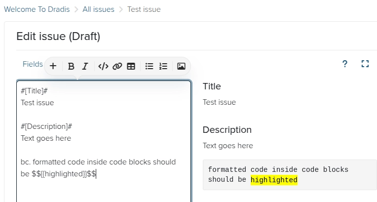 Screenshot of Dradis code highlighting