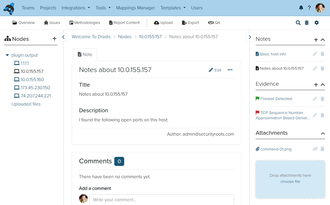 Screenshot of a Dradis note
