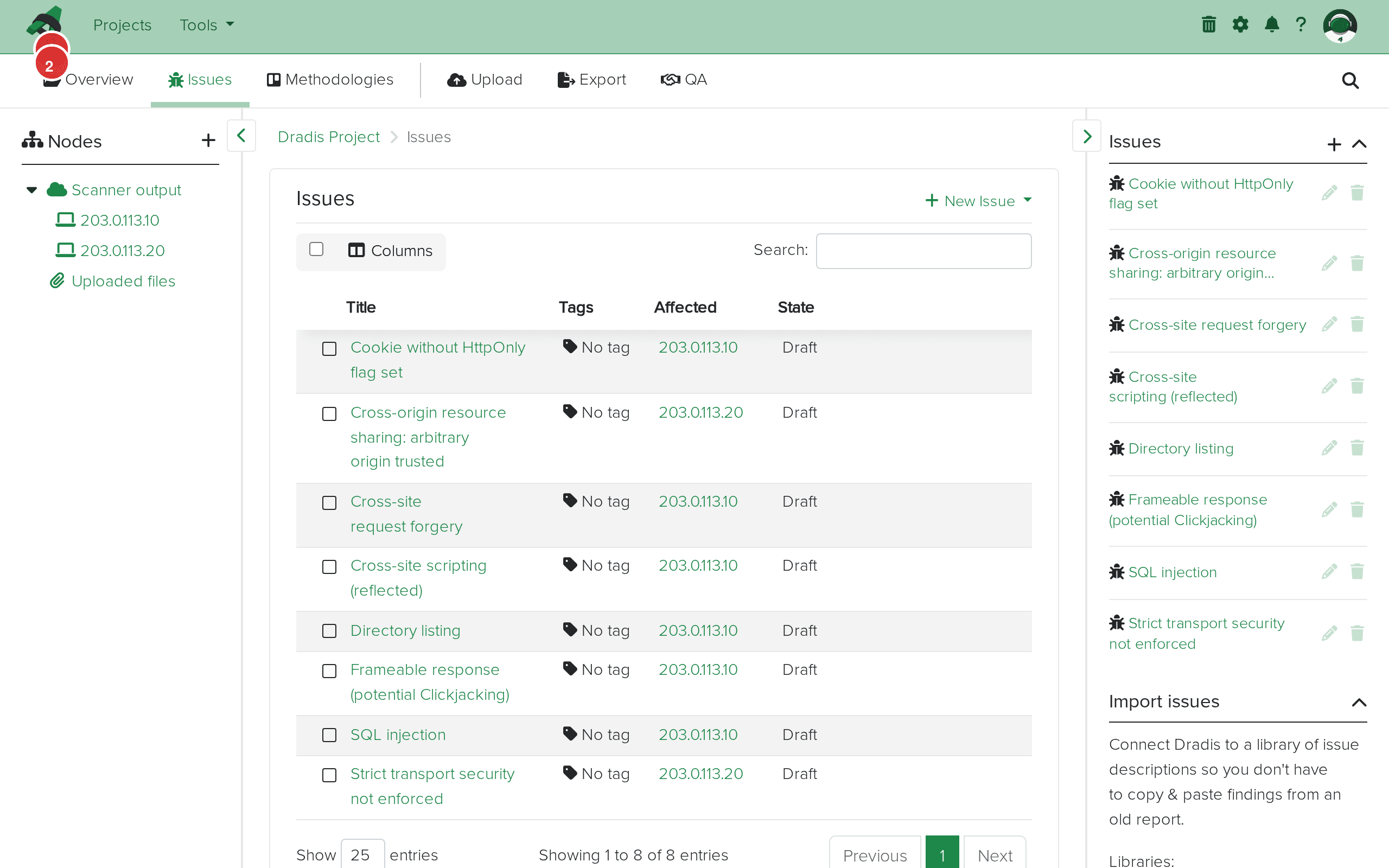 Sidebar showing expanded node tree with host nodes