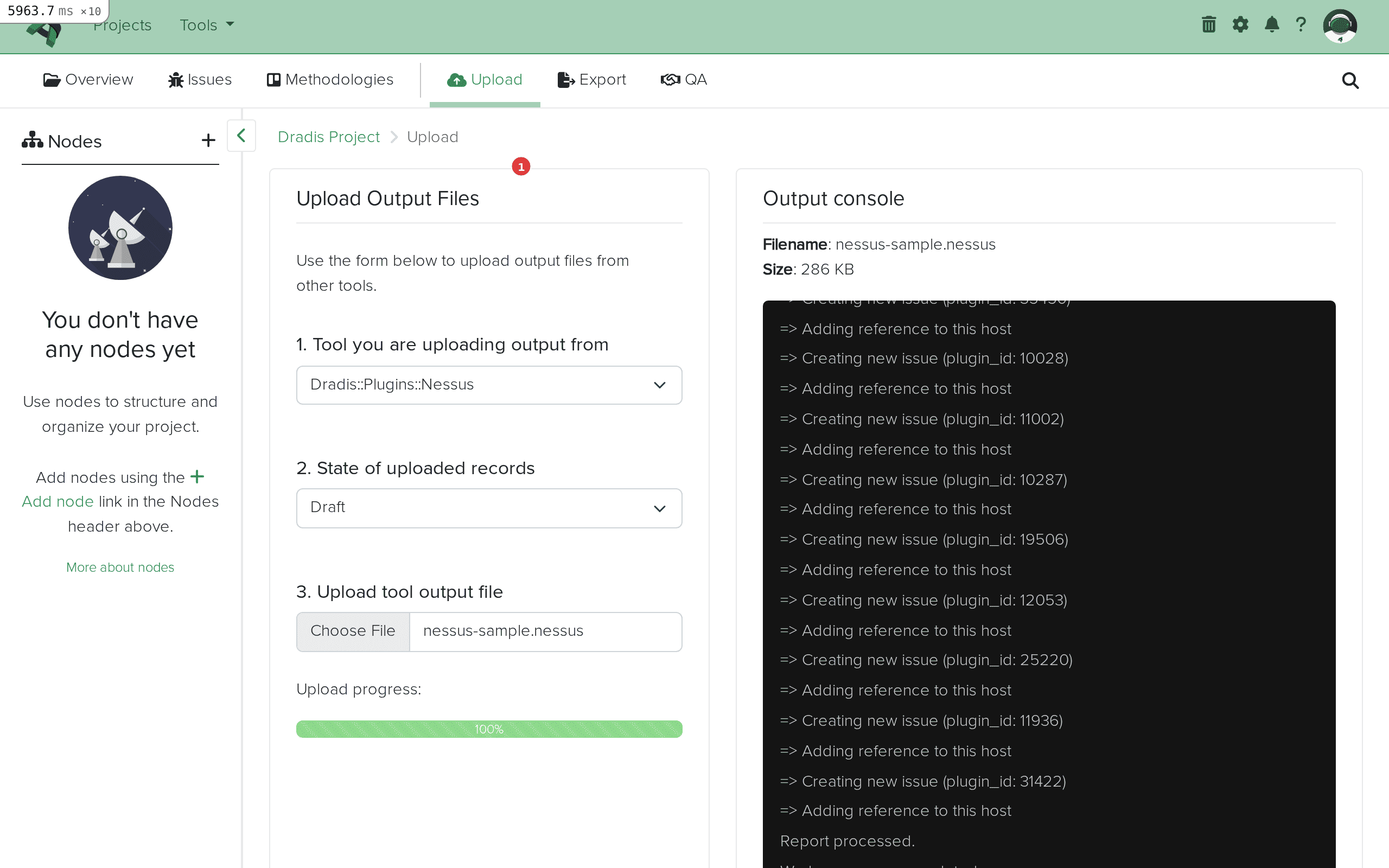 Import complete showing the output log