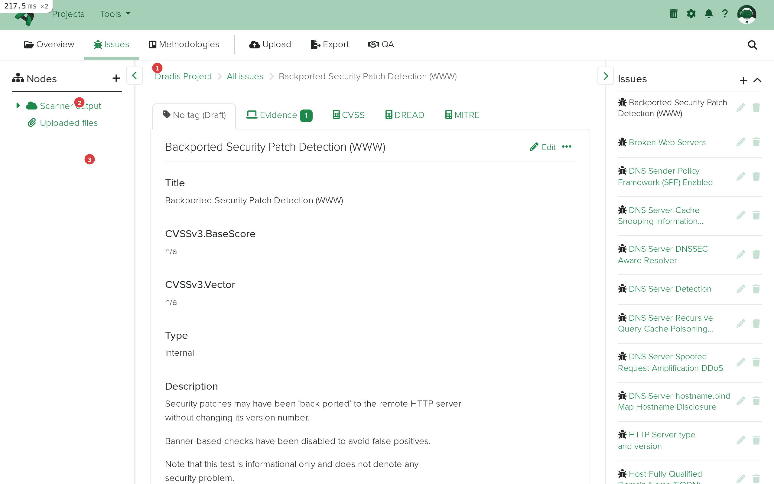 Detail view of a single imported Nessus issue