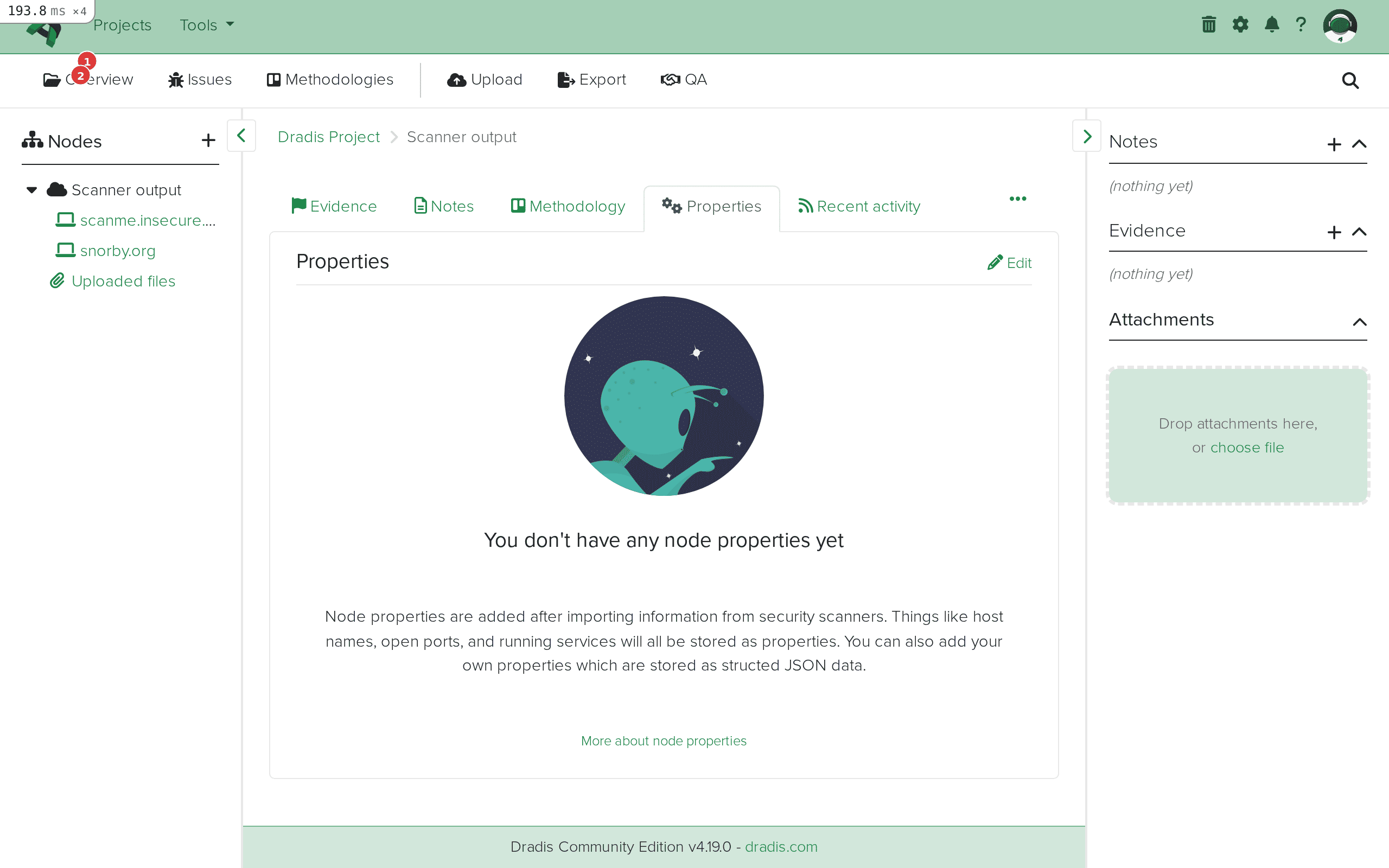 Node tree showing imported hosts in the sidebar
