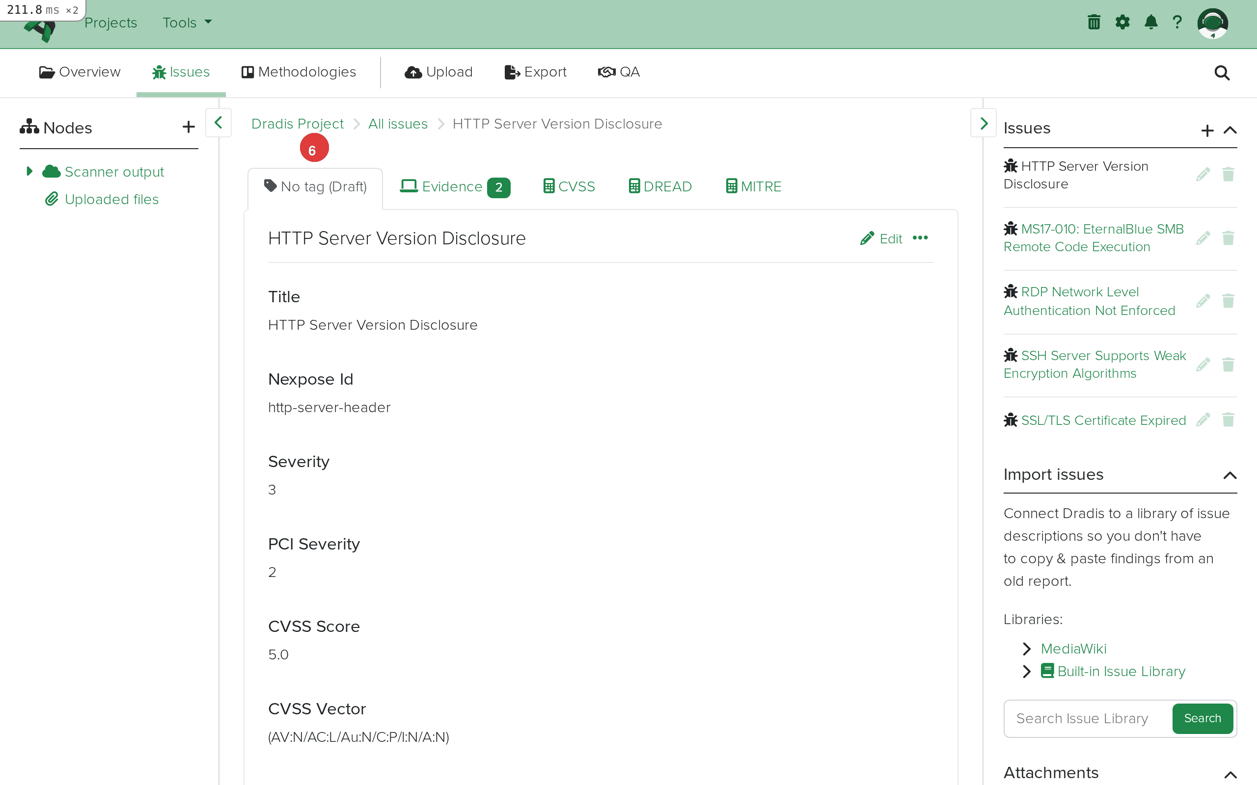 Detail view of an imported Nexpose vulnerability
