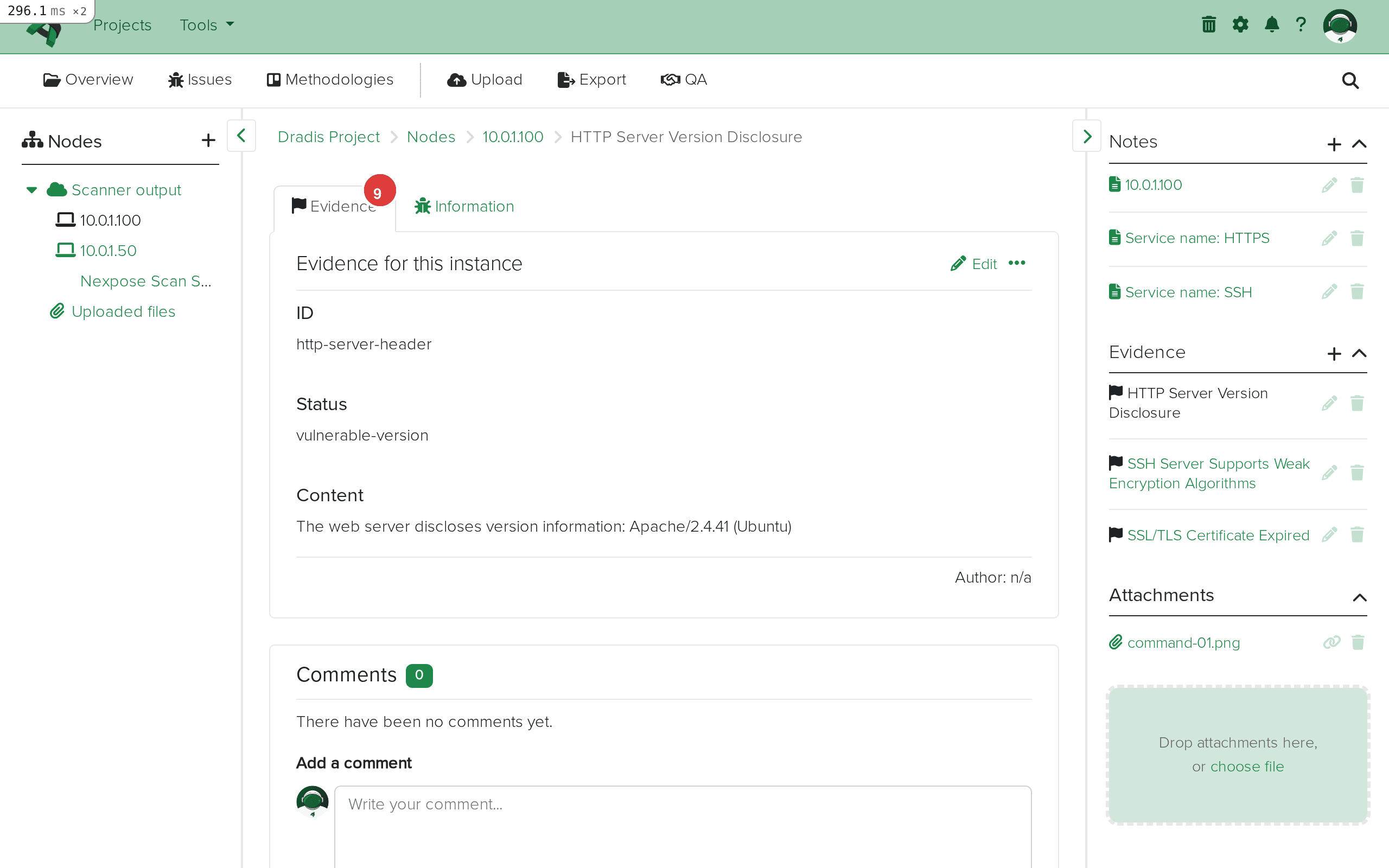 Evidence detail for a Nexpose finding