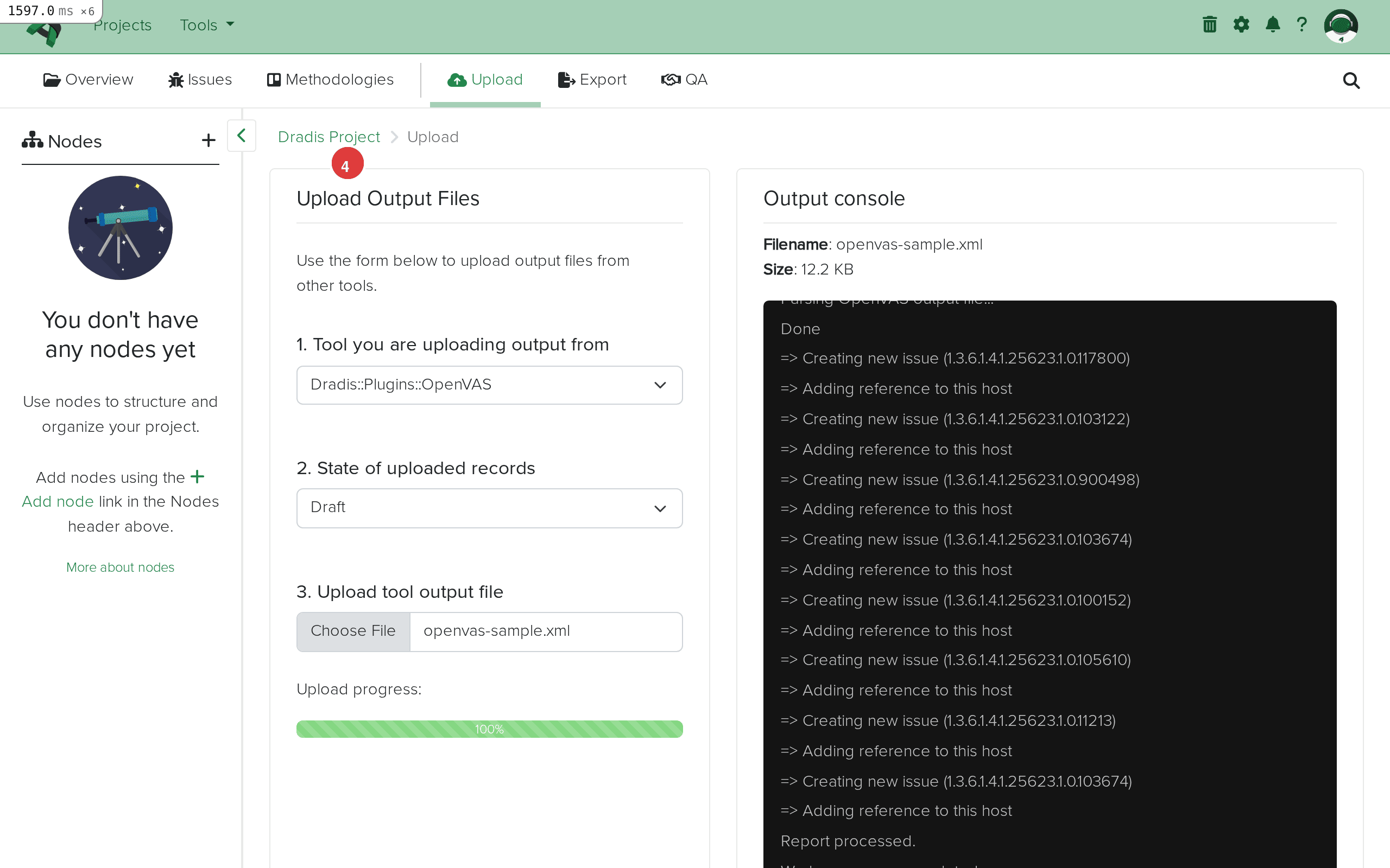 Import complete showing the output log