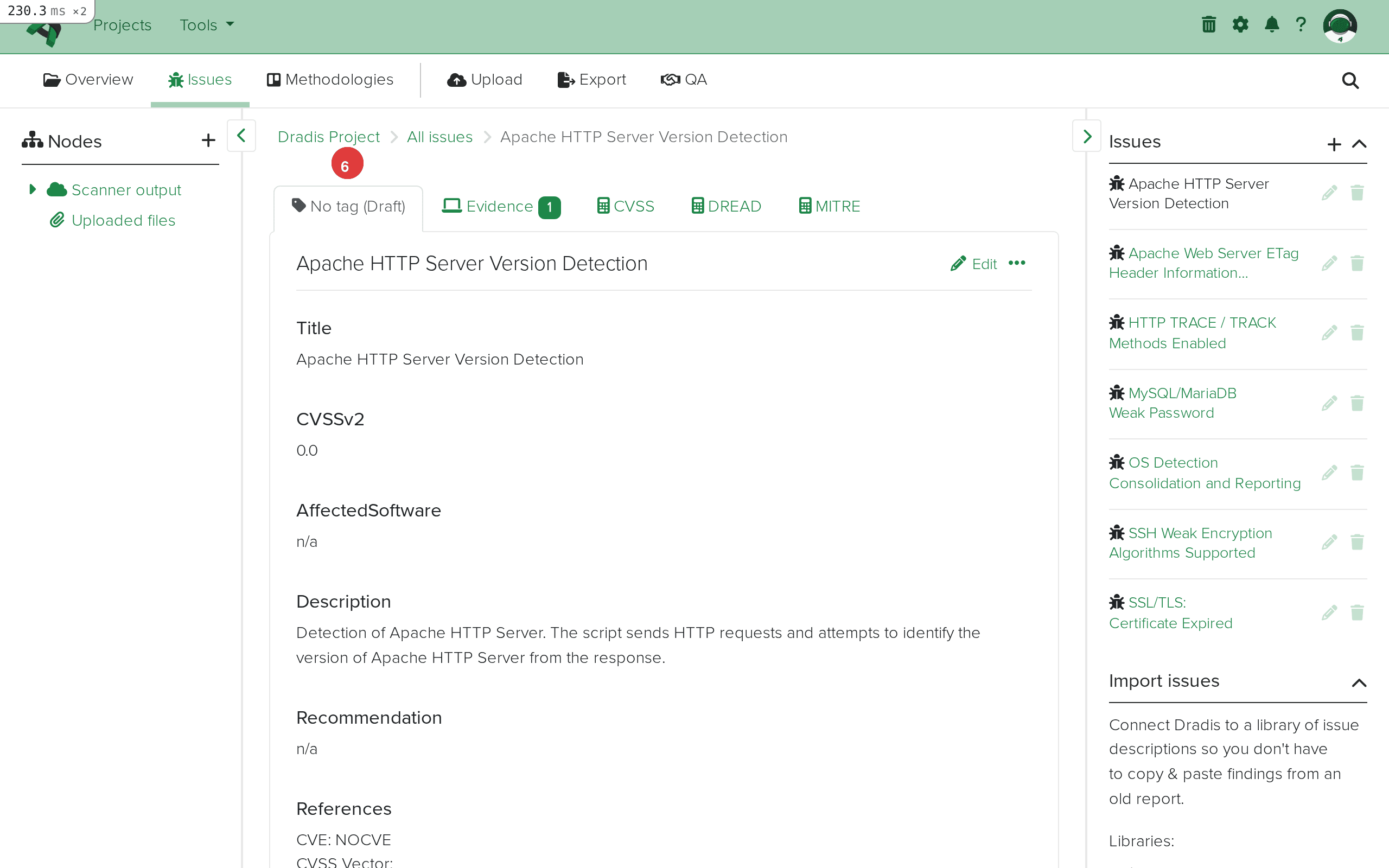 Detail view of an imported OpenVAS issue