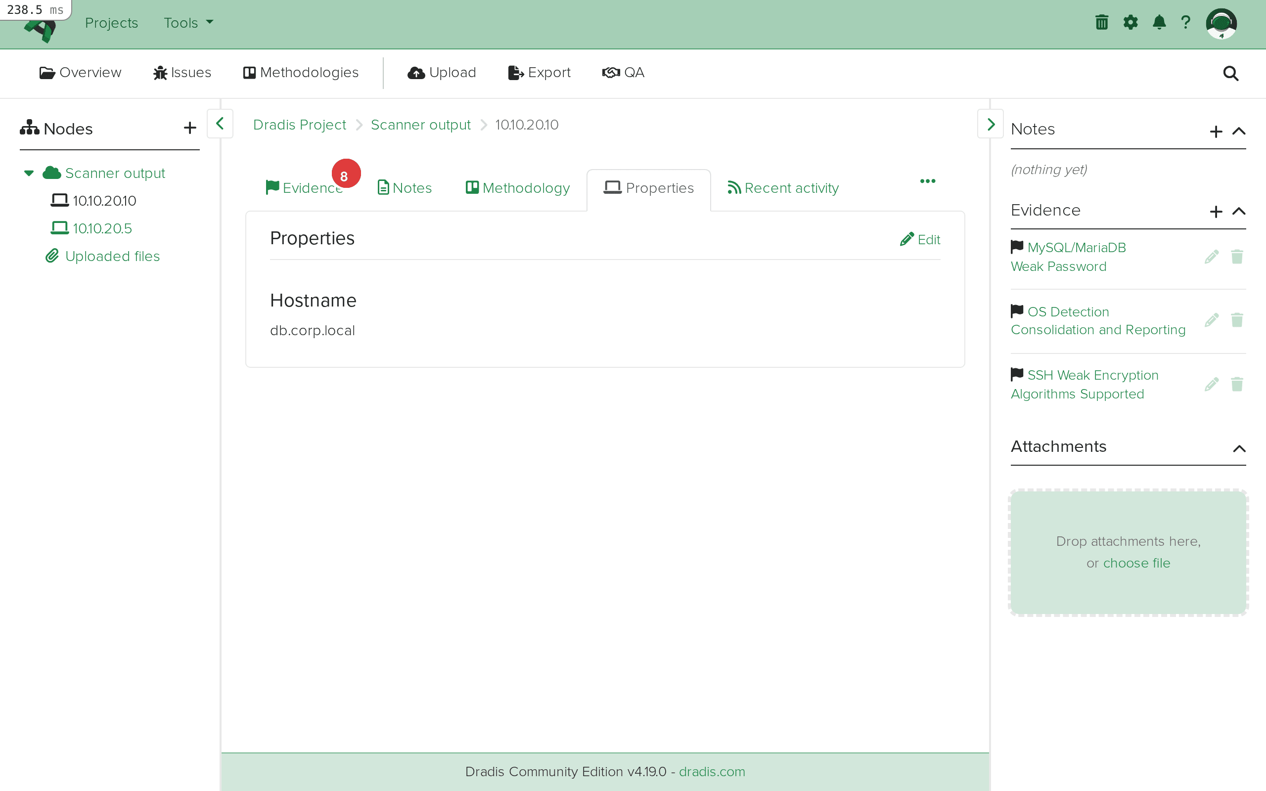 Host node showing properties
