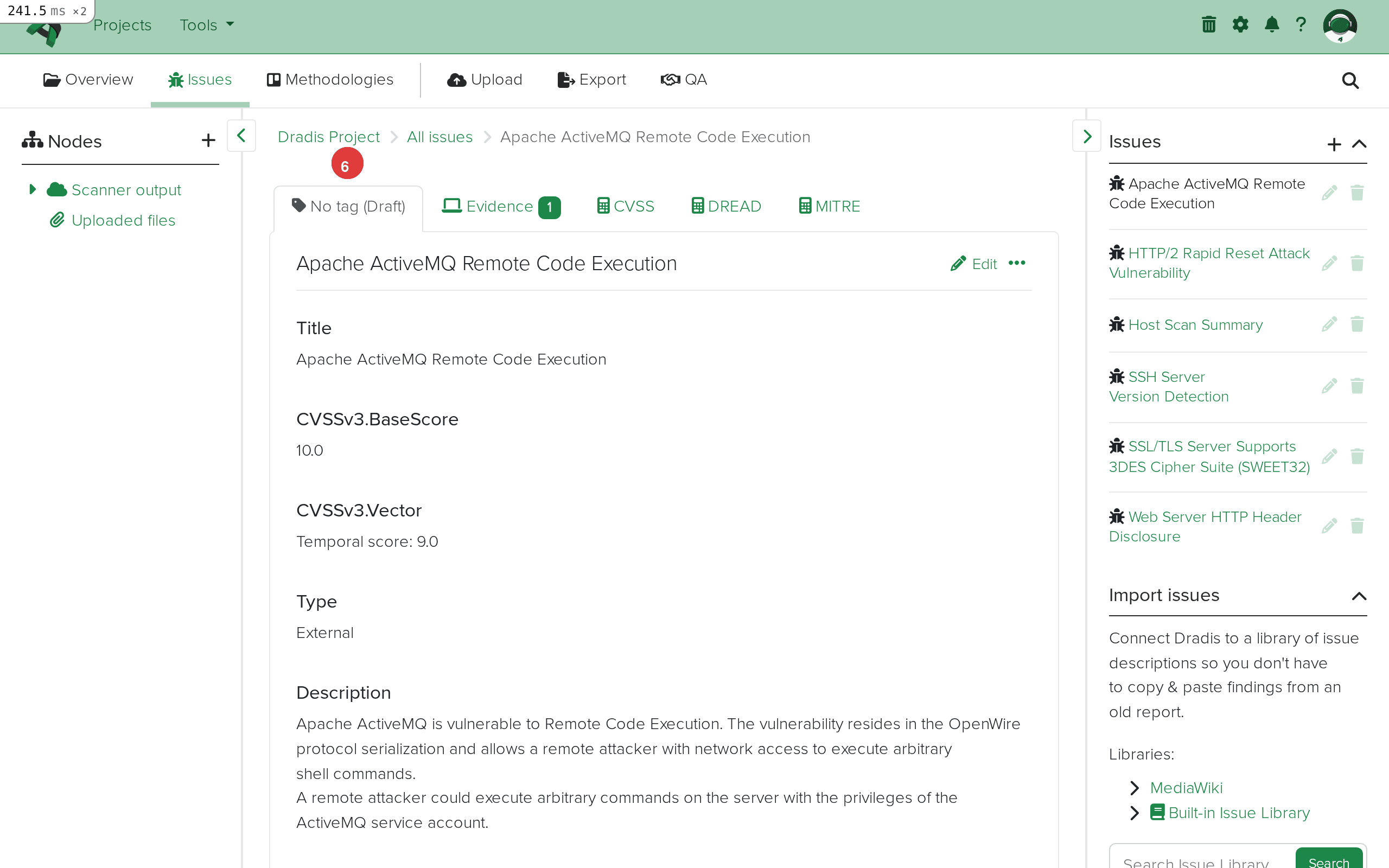 Detail view of an imported Qualys issue