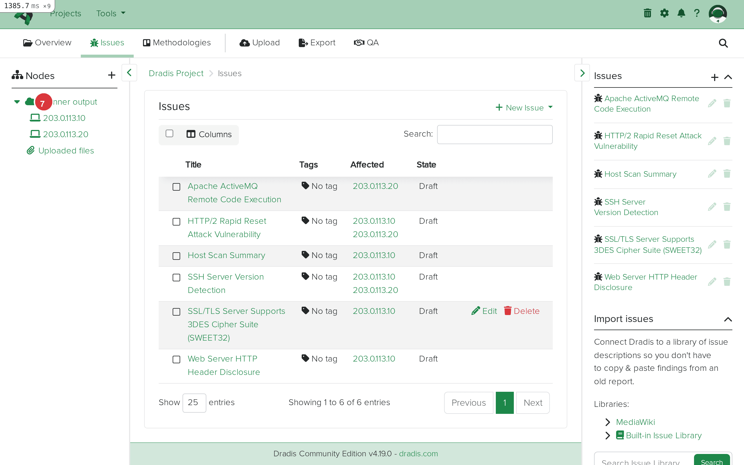 Sidebar showing expanded node tree with host nodes
