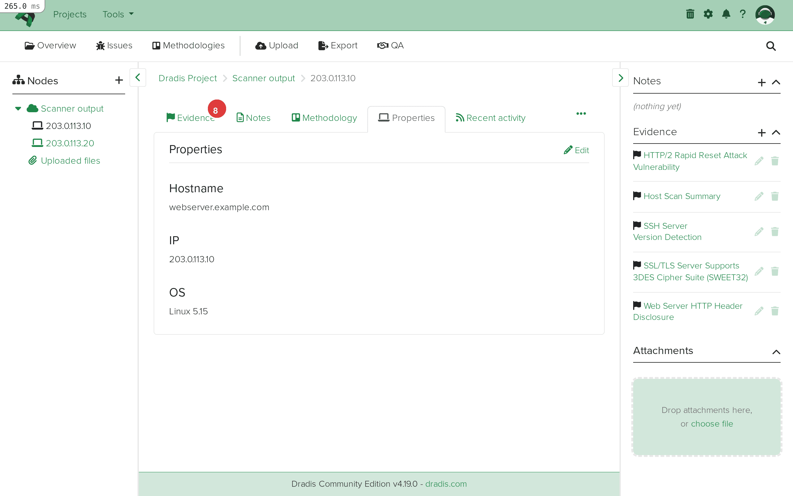 Host node showing properties