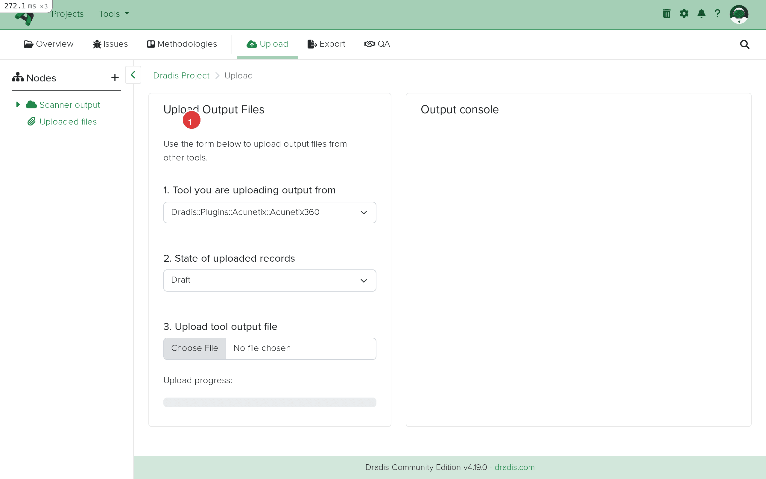 Upload Manager page in Dradis