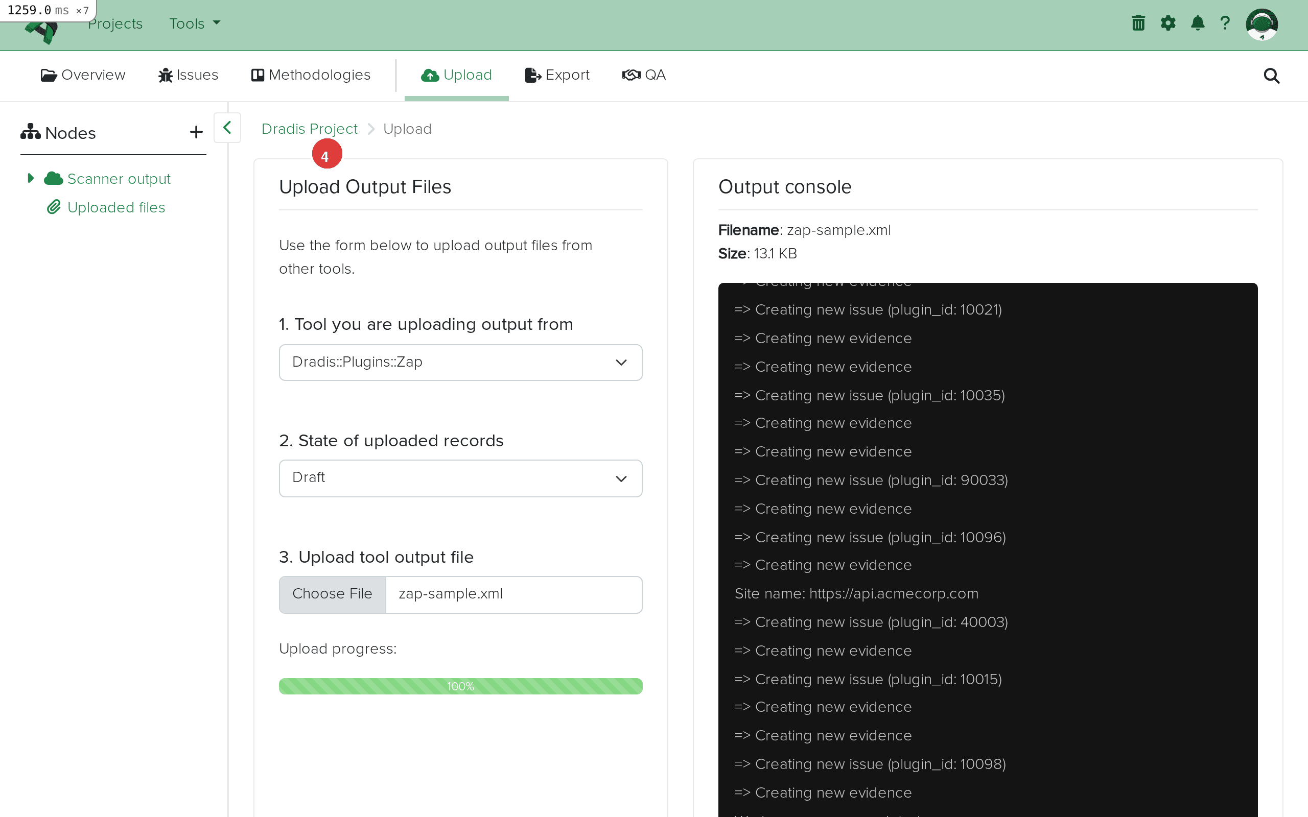 Upload complete with import results