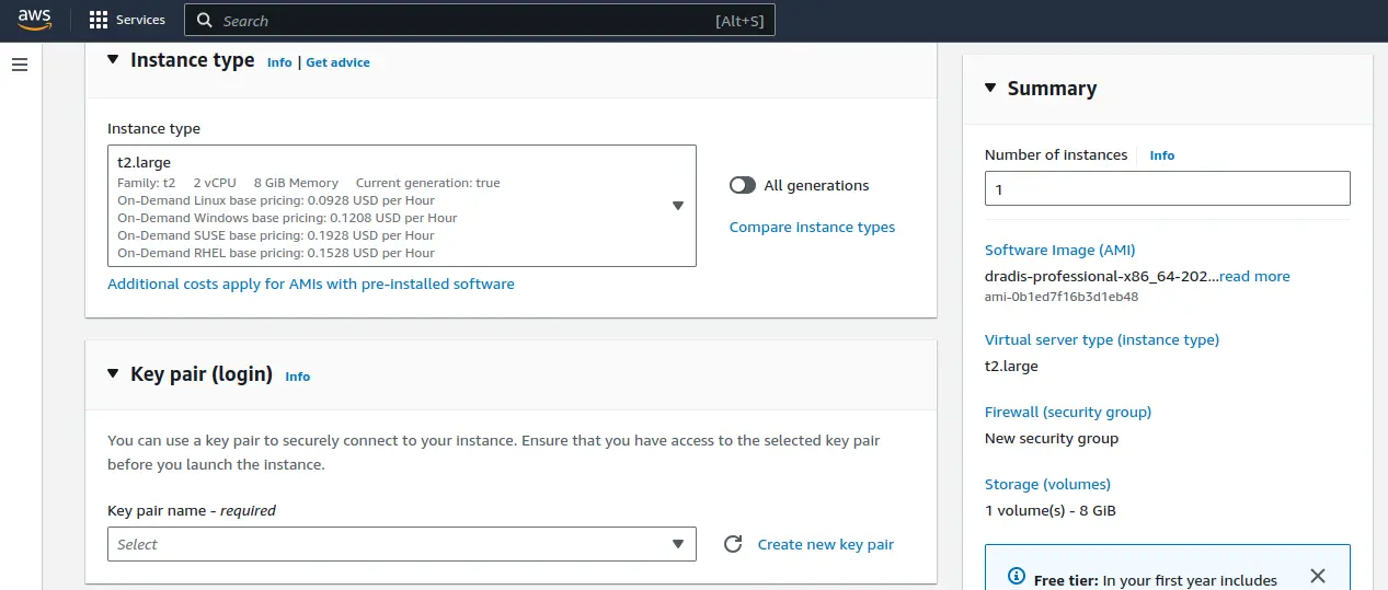 Screenshot of AWS instance deployment page