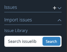 Screenshot of Issues sidebar showing the plus sign and the IssueLibrary import search bar