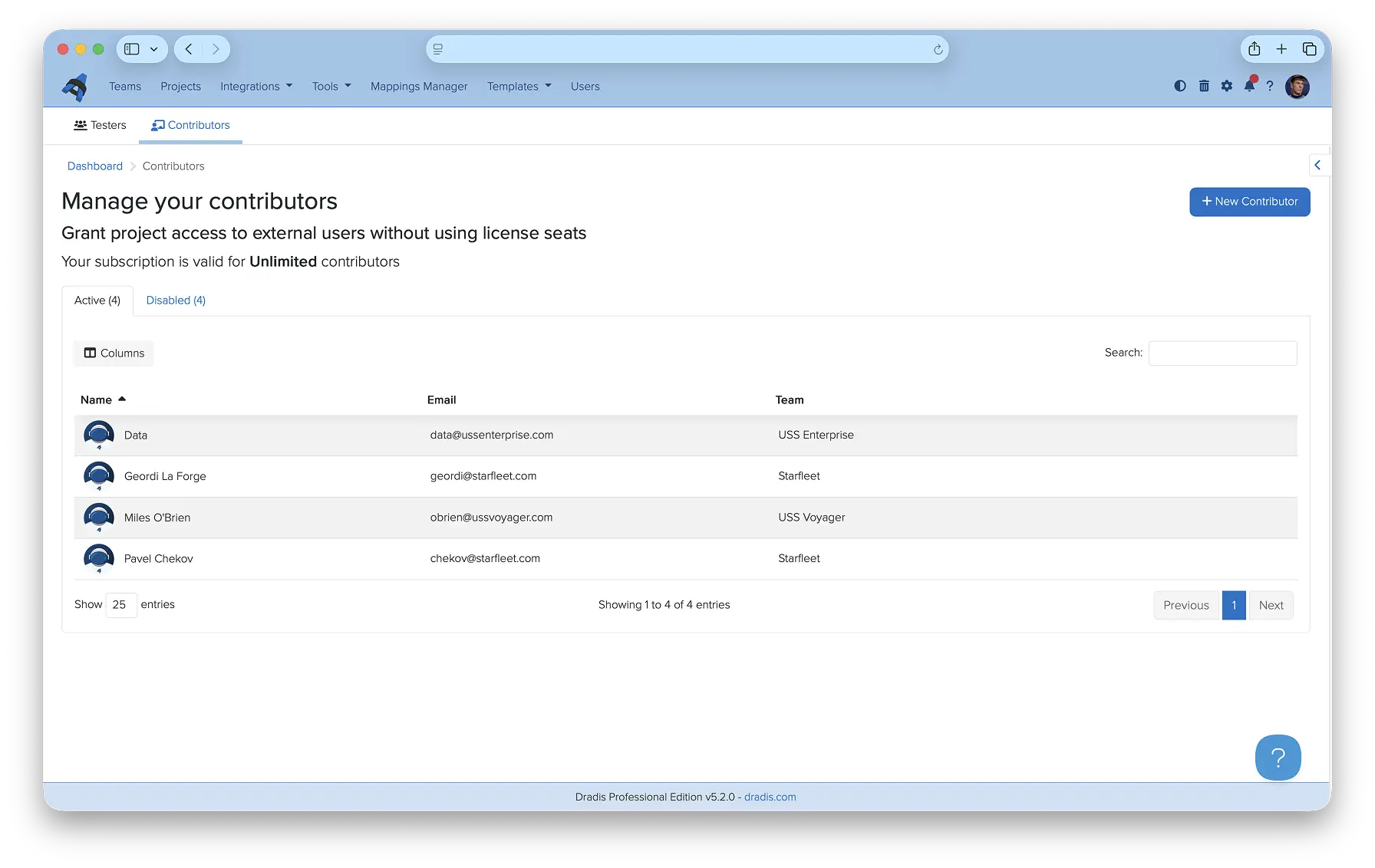 Contributors view in Dradis