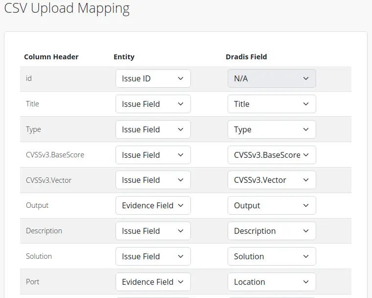 Screenshot of the customisable CSV importer