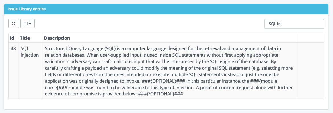 Screenshot of adding an Issue Library entry