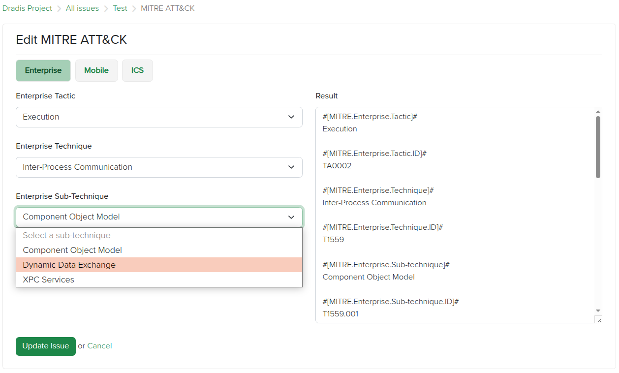 Screenshot of the MITRE ATT&CK calculator in action