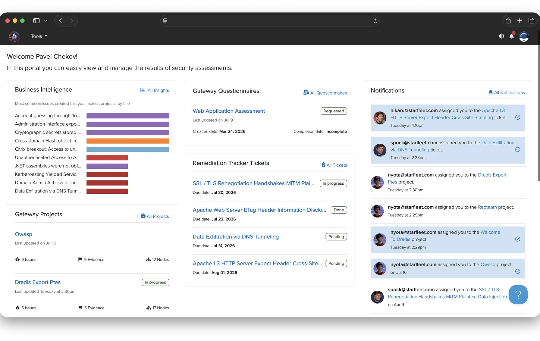 Contributor home page in Dradis Results Portal