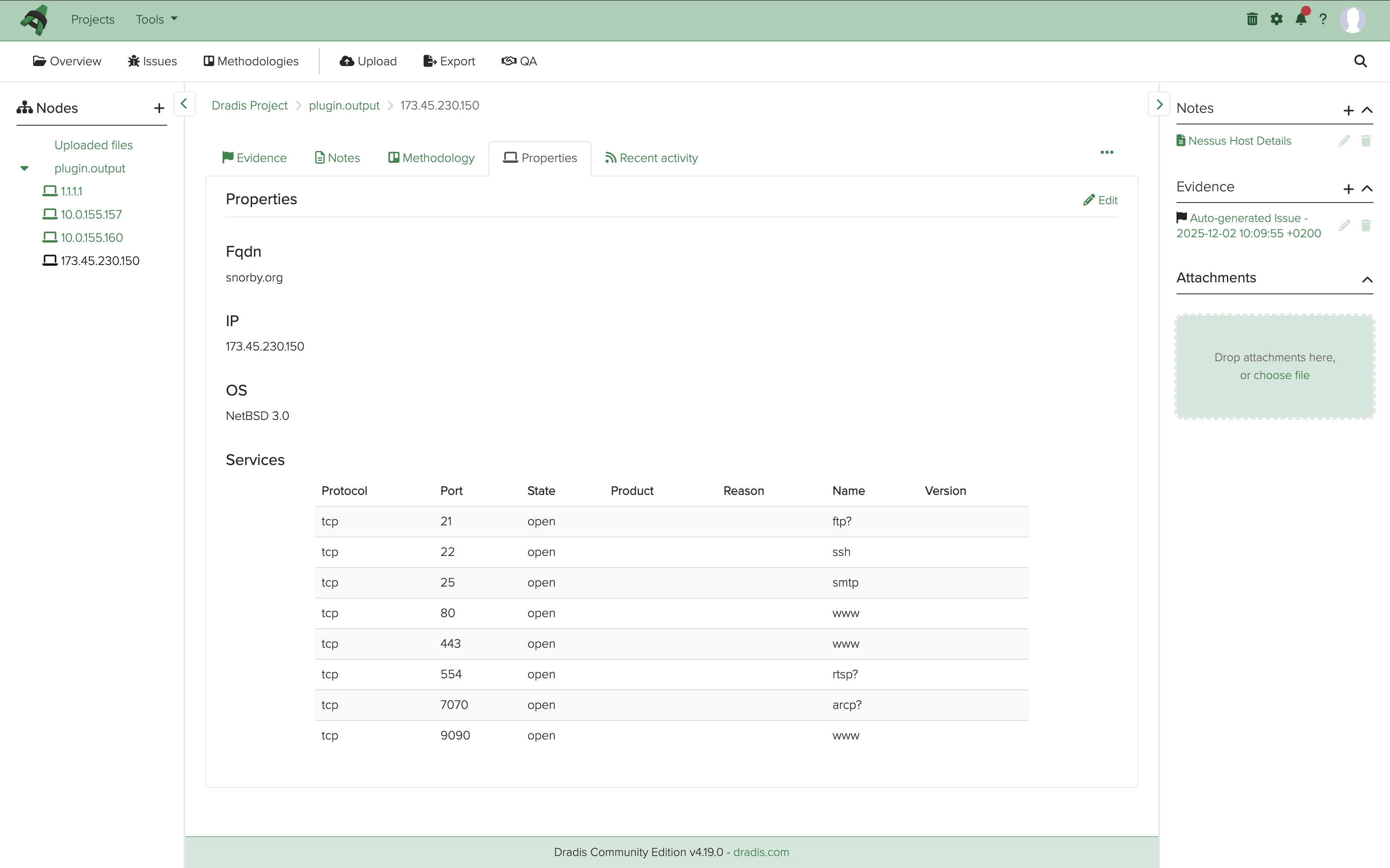 Screenshot of Dradis' Project node properties