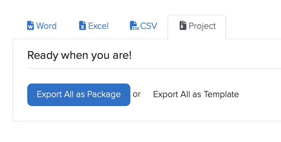View showing the export option available to take the project offline