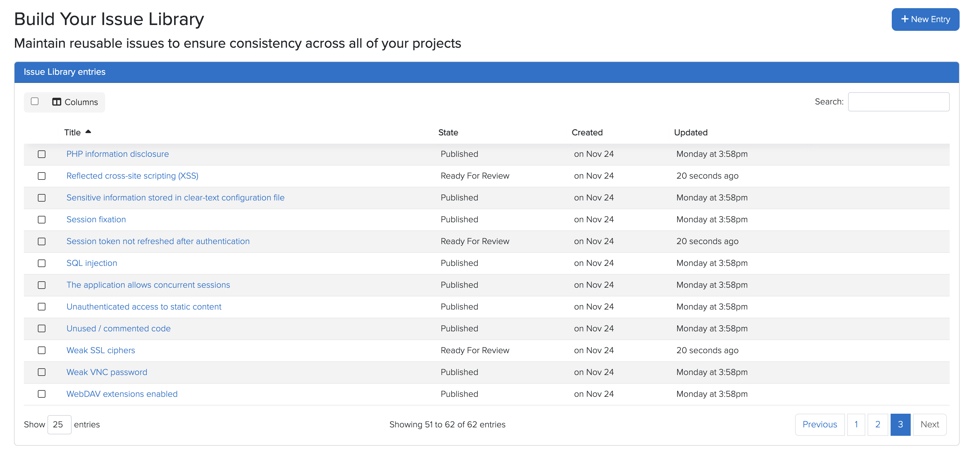 Screenshot of Issue Library